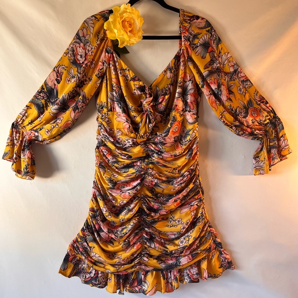 Anthropologie Floral Mini Dress - Mustard and Rose - Picture 14 of 16